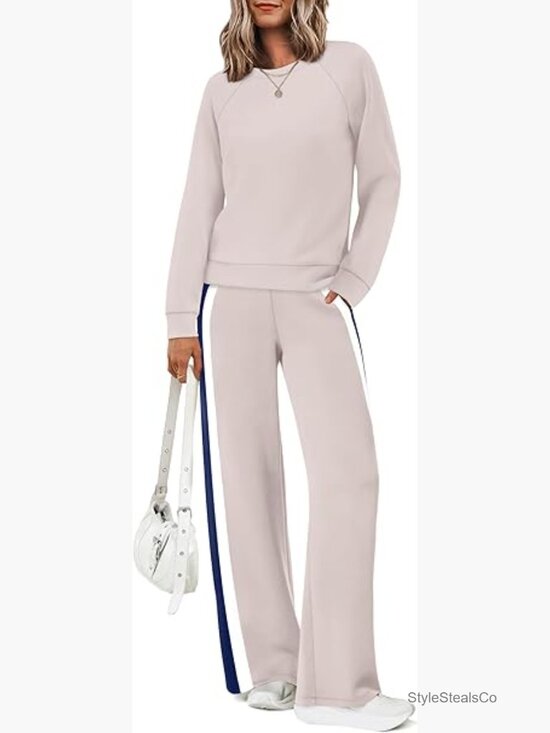 Pants - Women's 2-Piece Tracksuit Set Long Sleeve Pullover Wide Leg Pants